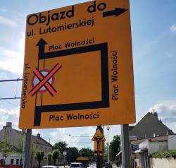 Objazd, przez pl. Wolnoci, po obwodzie